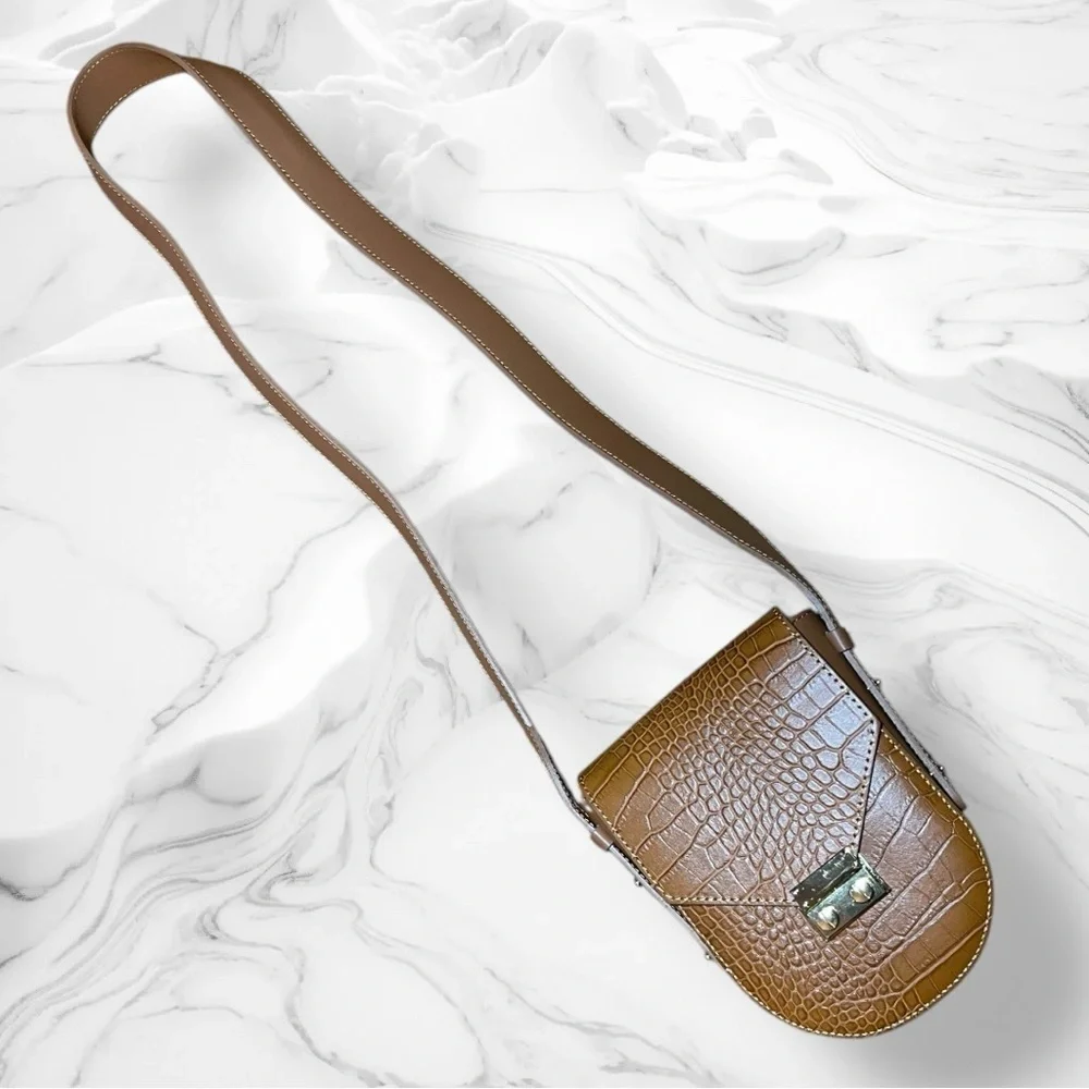 ISADORA Cuoio Made In Italy Leather Croc Embossed Crossbody Bag/Purse